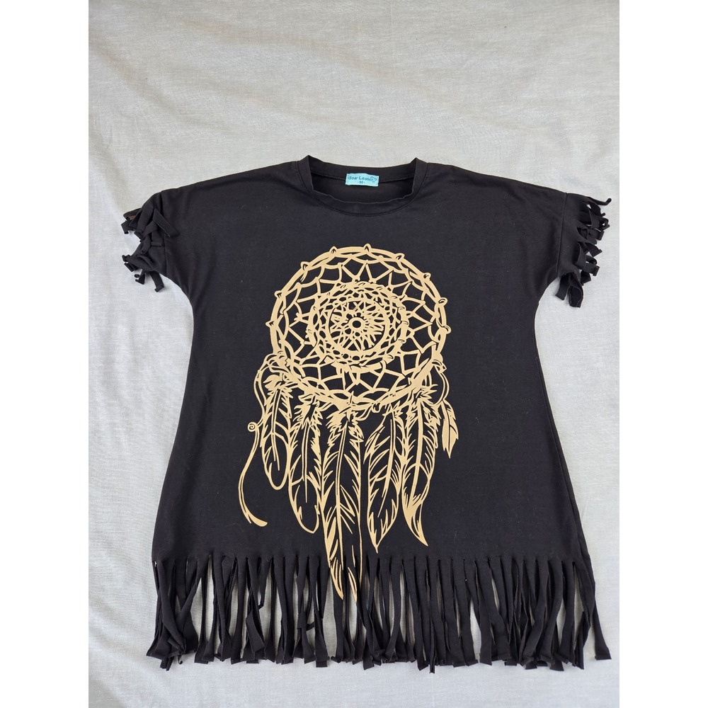 Bear Leader Black Dreamcatcher Fringe T-Shirt Dress Gold Graphic Size 90